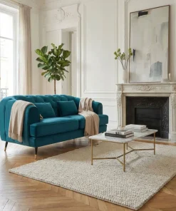 Canapé capitonné 2 places style boudoir Glams Velours Bleu canard