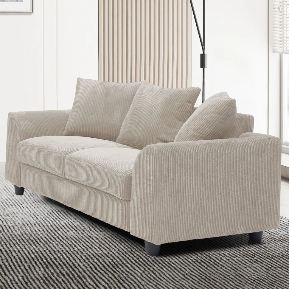 Canapé contemporain 2 places Mozart Velours côtelé Beige