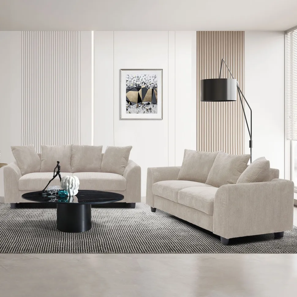 Canapé contemporain 2 places Mozart Velours côtelé Beige