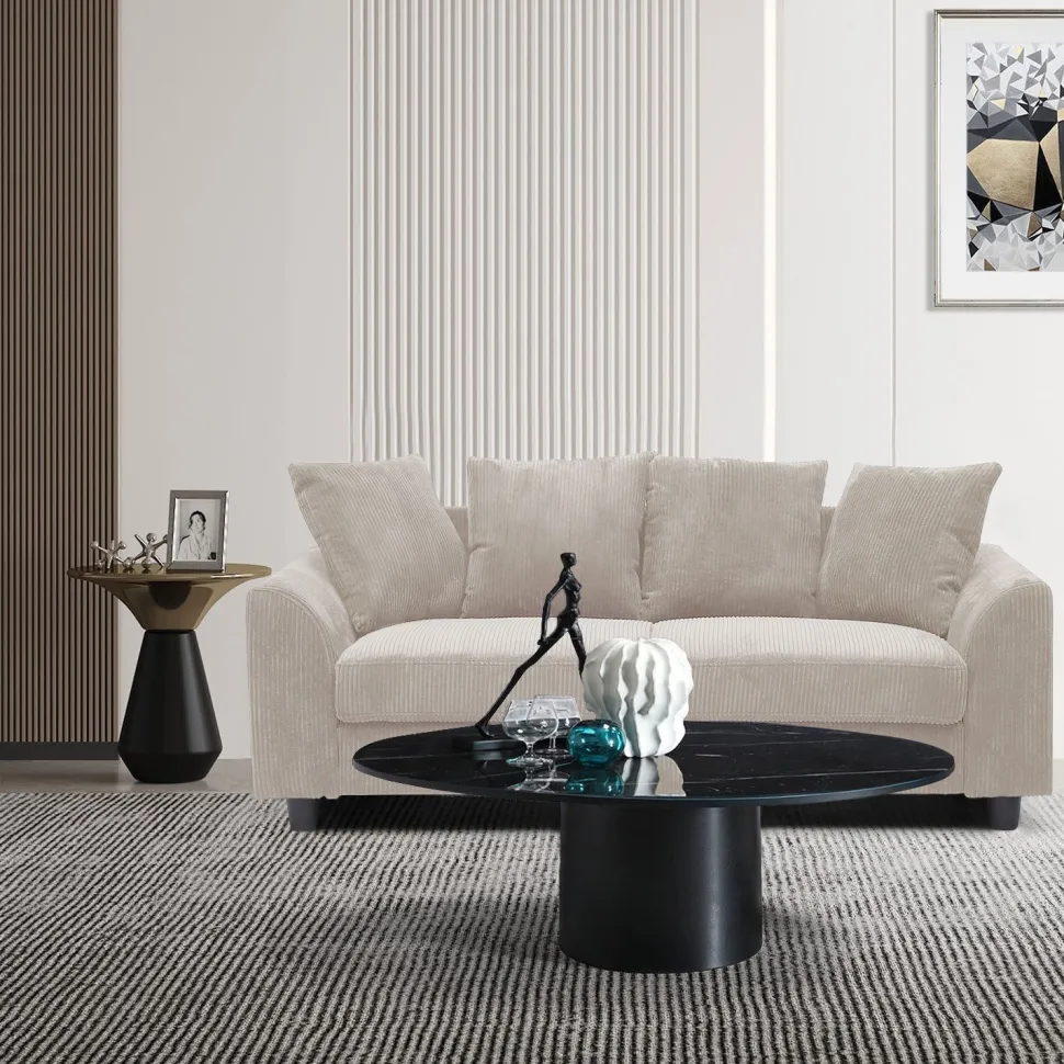 Canapé contemporain 3 places Mozart Velours côtelé Beige