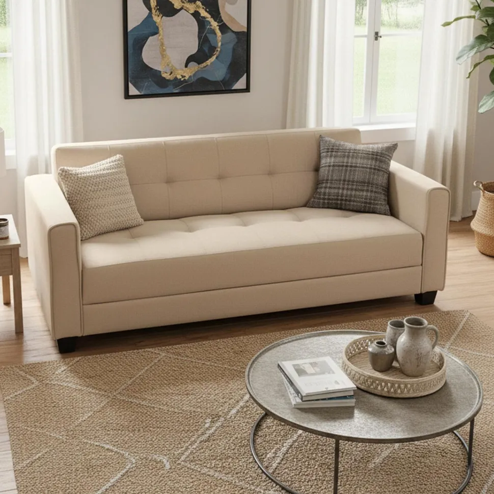 Canapé convertible 3 places Clayton Tissu Beige