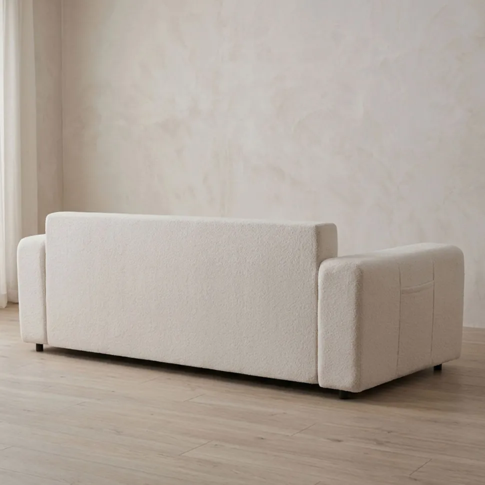 Canapé convertible 3 places Cloudy Tissu bouclette Crème