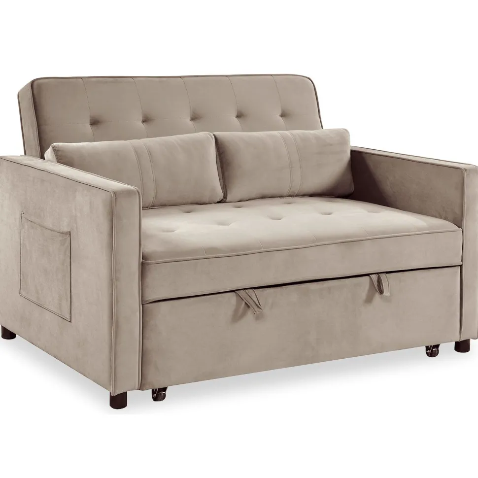 Canapé convertible 2 places Komaria Velours Beige