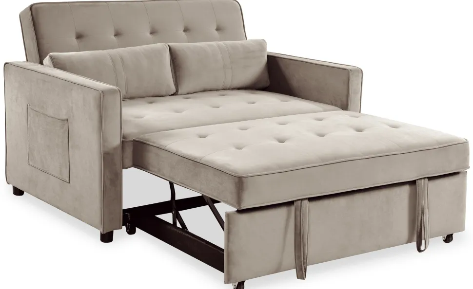 Canapé convertible 2 places Komaria Velours Beige