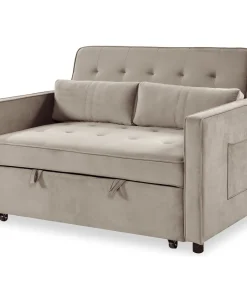 Canapé convertible 2 places Komaria Velours Beige