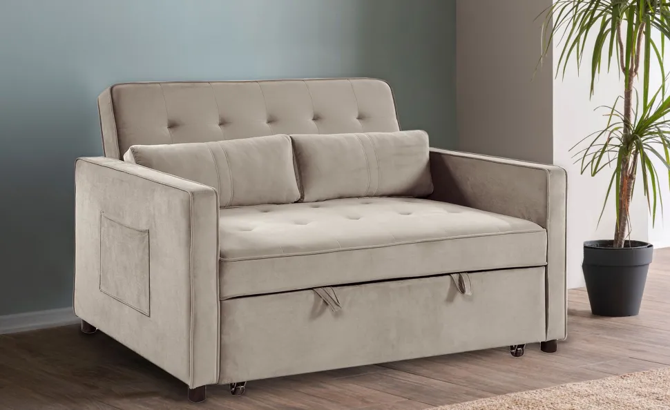 Canapé convertible 2 places Komaria Velours Beige
