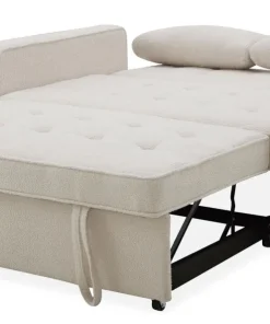 Canapé convertible 2 places Komaria Tissu bouclette Crème