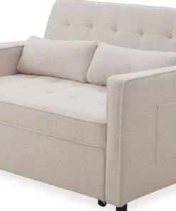 Canapé convertible 2 places Komaria Tissu bouclette Crème
