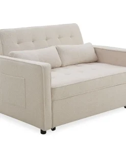 Canapé convertible 2 places Komaria Tissu bouclette Crème