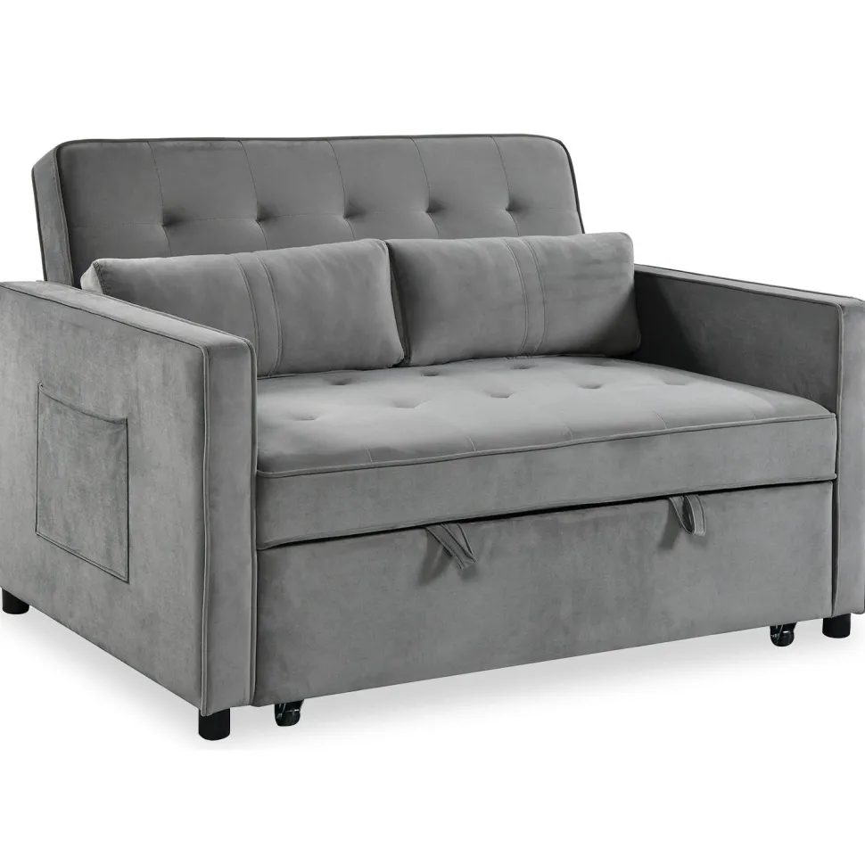 Canapé convertible 2 places Komaria Velours Gris