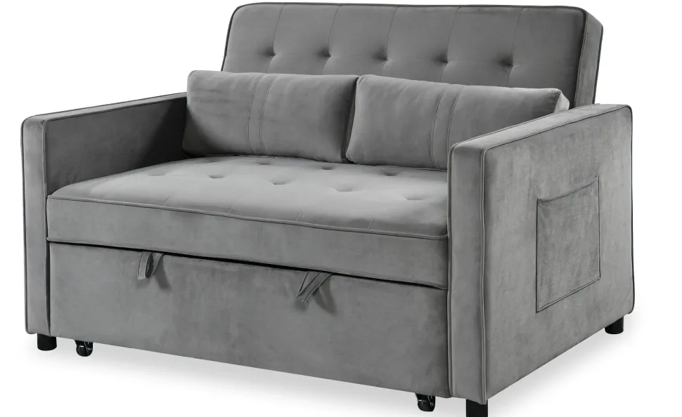 Canapé convertible 2 places Komaria Velours Gris