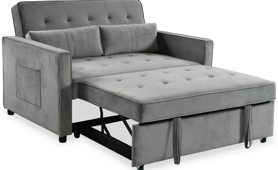 Canapé convertible 2 places Komaria Velours Gris