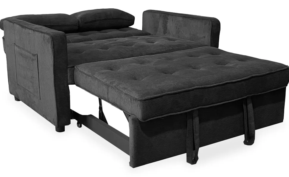 Canapé convertible 2 places Komaria Velours côtelé Noir
