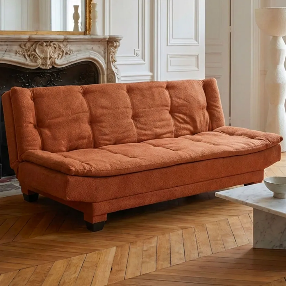 Canapé convertible 3 places Lefkada Tissu texturé Orange terracotta