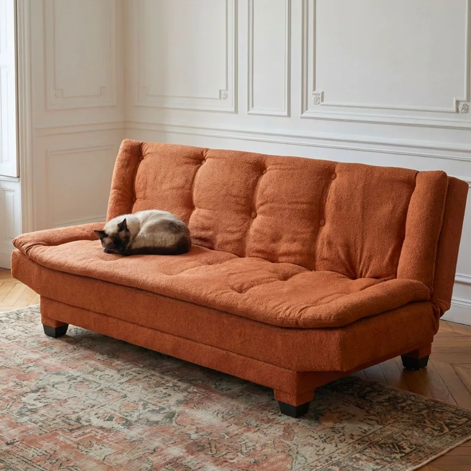Canapé convertible 3 places Lefkada Tissu texturé Orange terracotta