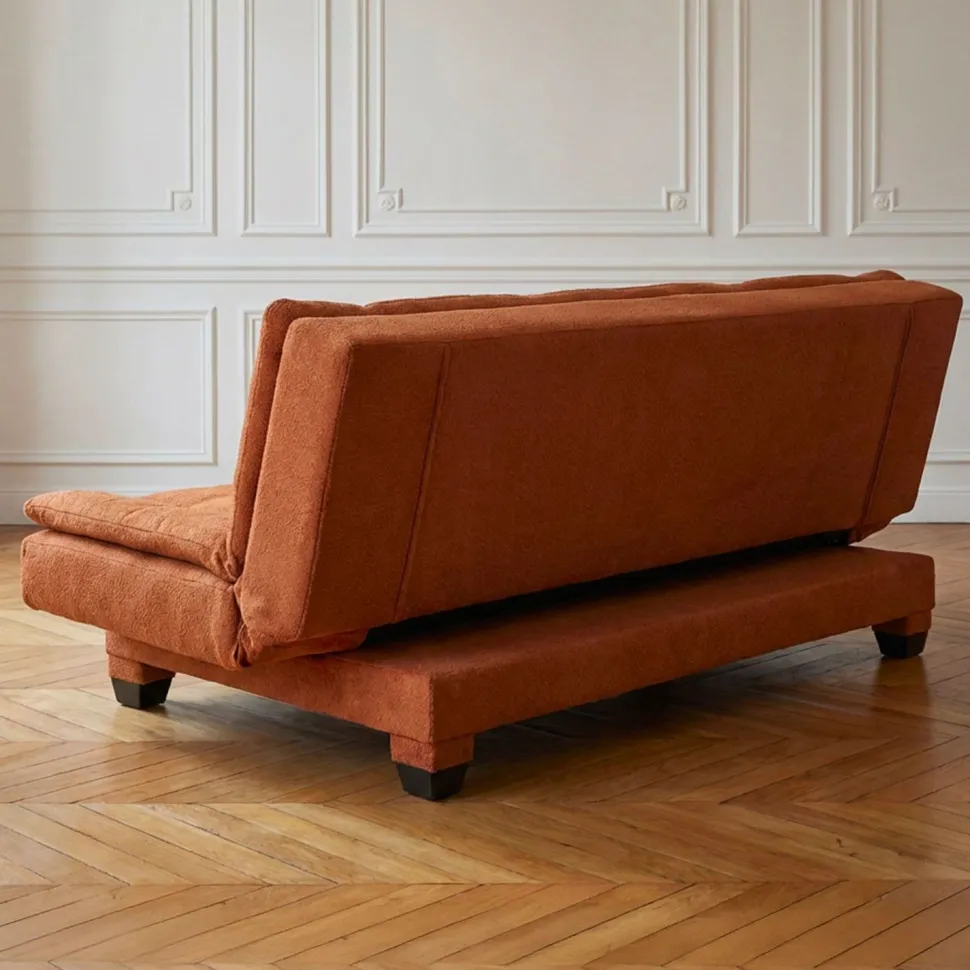 Canapé convertible 3 places Lefkada Tissu texturé Orange terracotta
