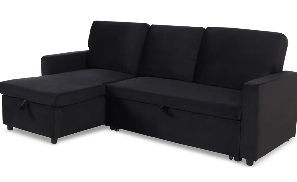 Canapé convertible avec angle réversible Baleares Velours Noir