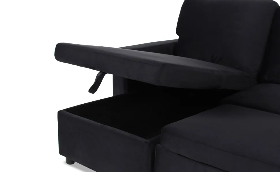 Canapé convertible avec angle réversible Baleares Velours Noir
