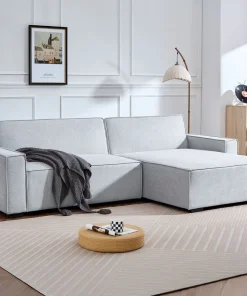 Canapé convertible cic-clac avec angle réversible Pikado Tissu effet lin Gris clair