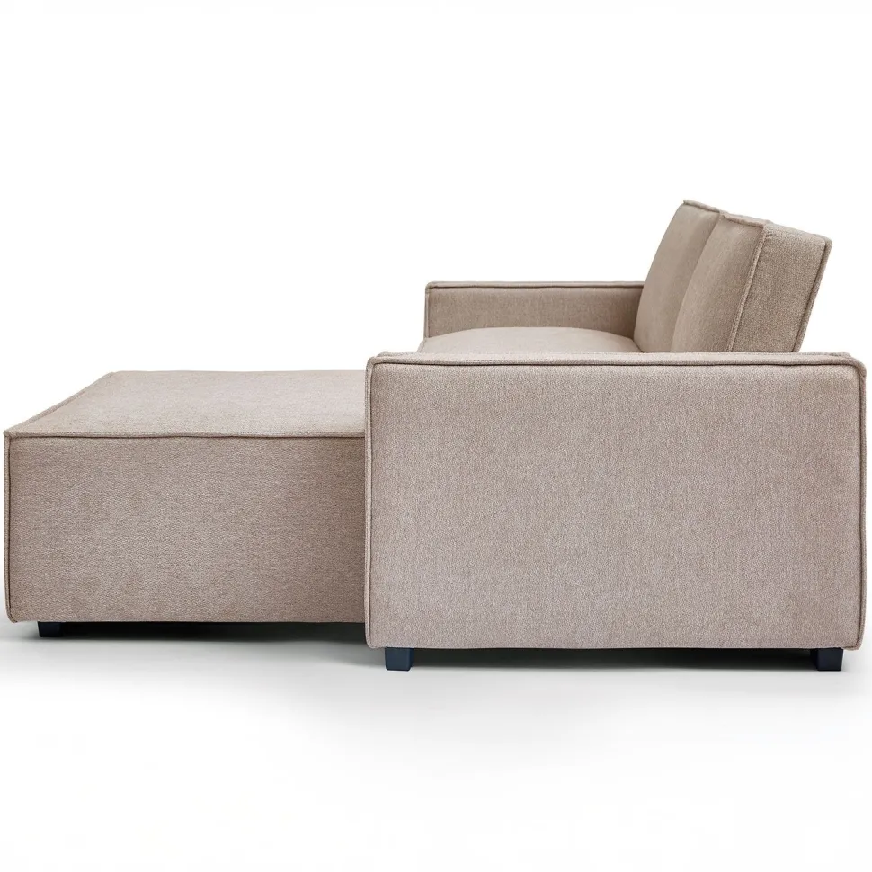Canapé convertible cic-clac avec angle réversible Pikado Tissu effet lin Taupe clair