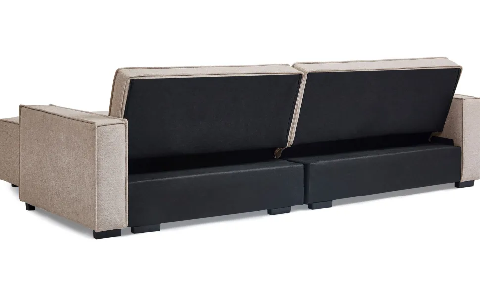 Canapé convertible cic-clac avec angle réversible Pikado Tissu effet lin Taupe clair