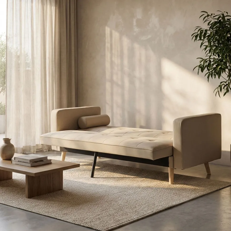 Canapé convertible clic-clac scandinave Slow Tissu Beige