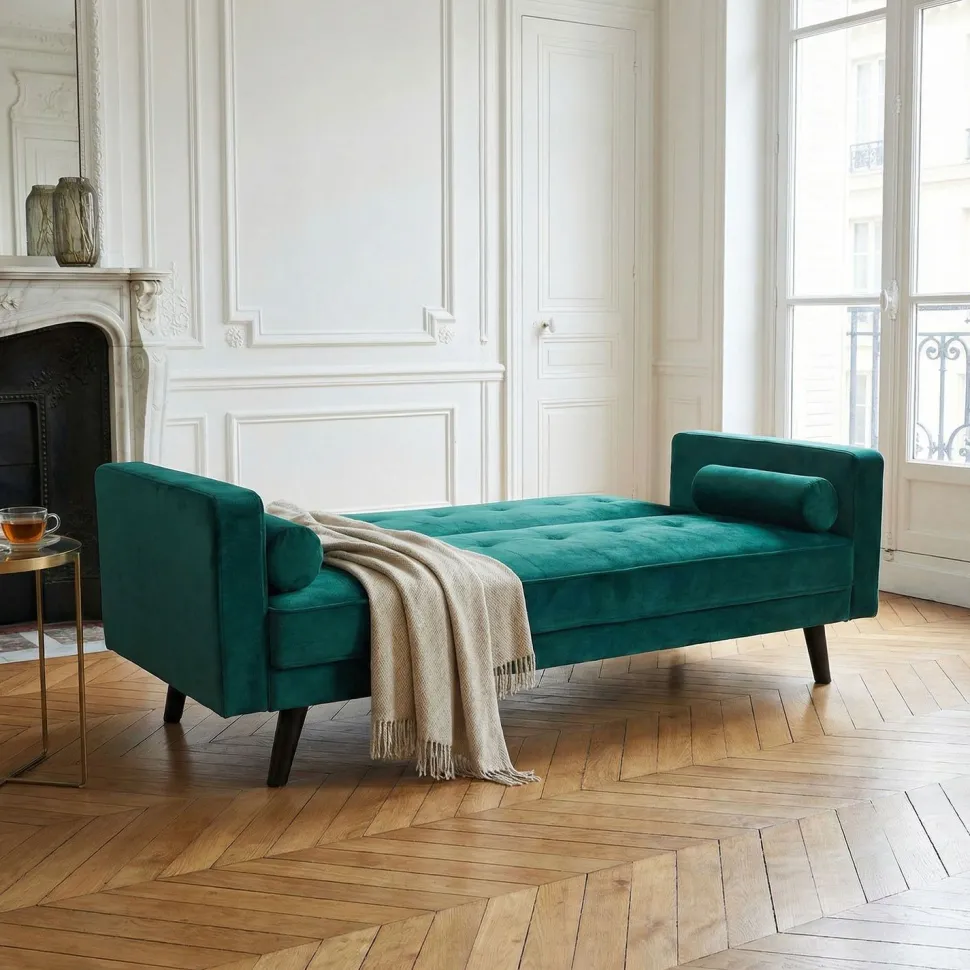 Canapé convertible clic-clac scandinave Slow Velours Vert
