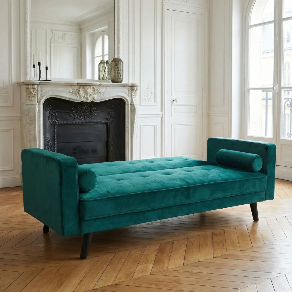 Canapé convertible clic-clac scandinave Slow Velours Vert