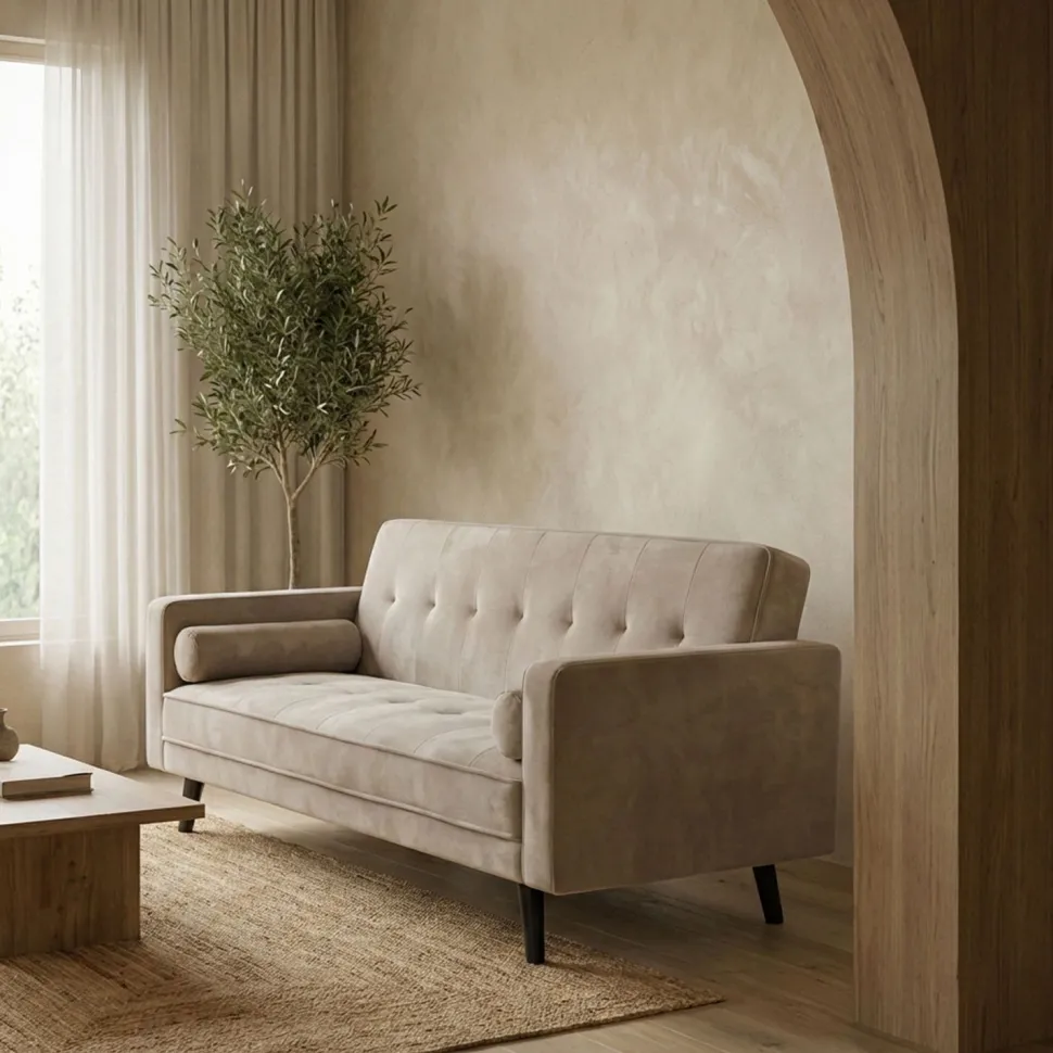 Canapé convertible clic-clac scandinave Slow Velours Taupe