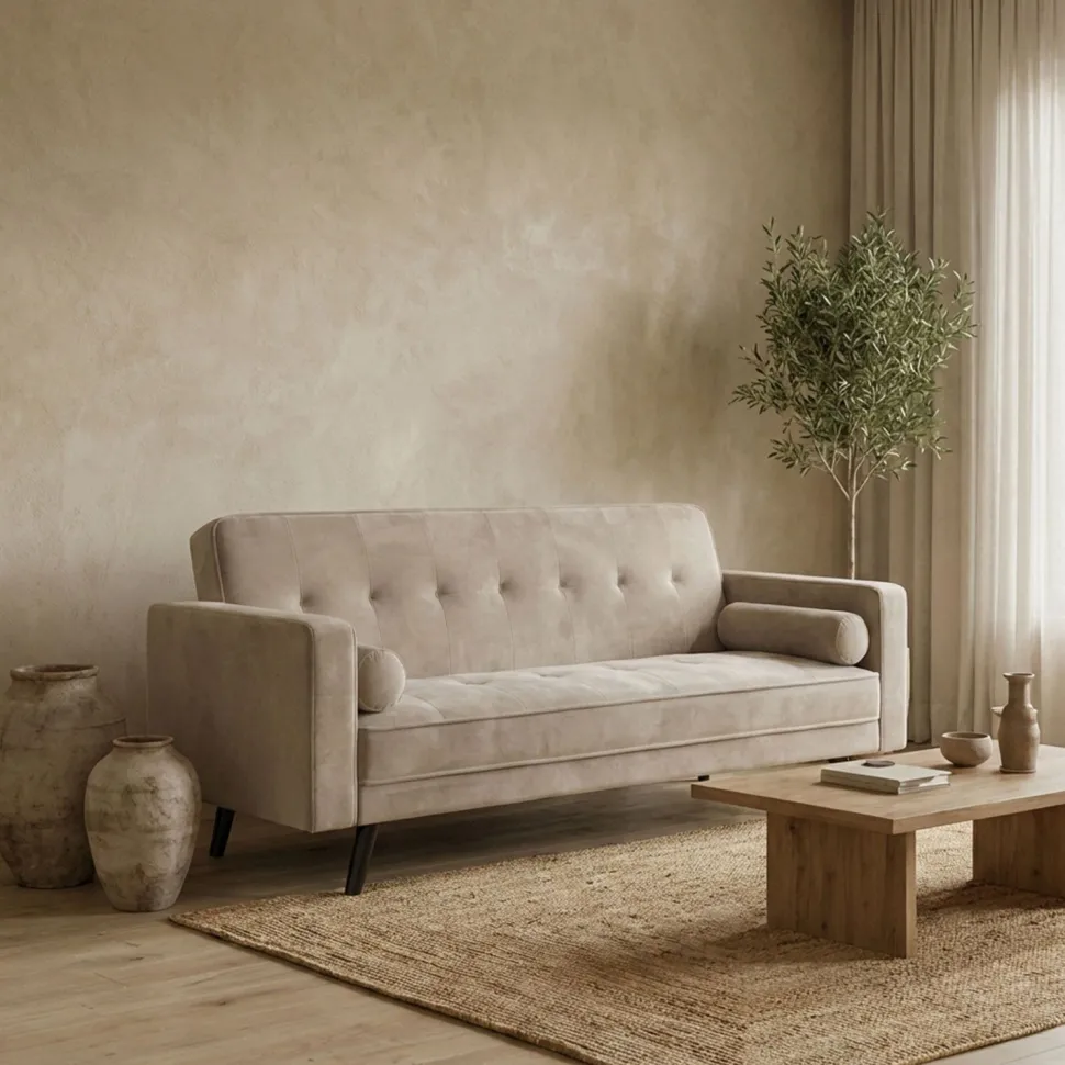 Canapé convertible clic-clac scandinave Slow Velours Taupe