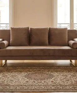Canapé convertible clic-clac Djobi Velours Taupe Pied Or