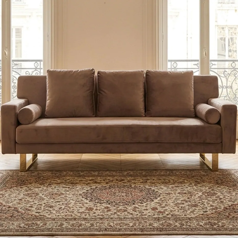 Canapé convertible clic-clac Djobi Velours Taupe Pied Or