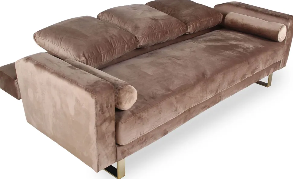 Canapé convertible clic-clac Djobi Velours Taupe Pied Or