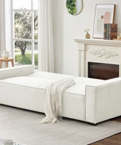 Canapé convertible clic-clac 3 places Pikado Tissu effet lin Crème