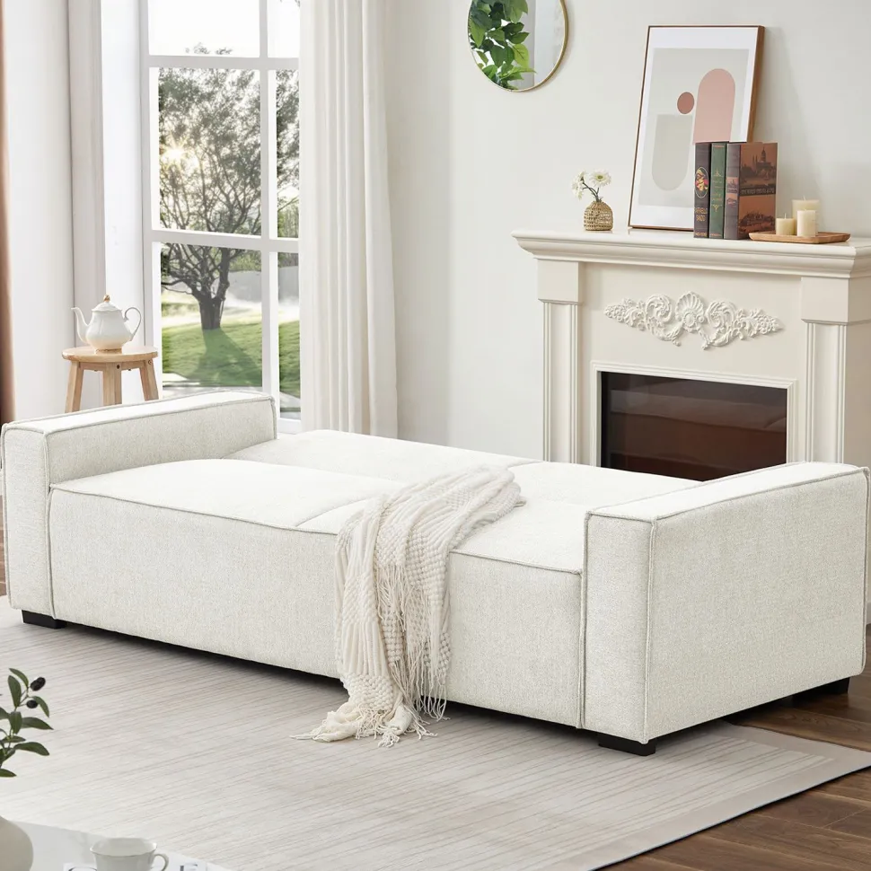 Canapé convertible clic-clac 3 places Pikado Tissu effet lin Crème