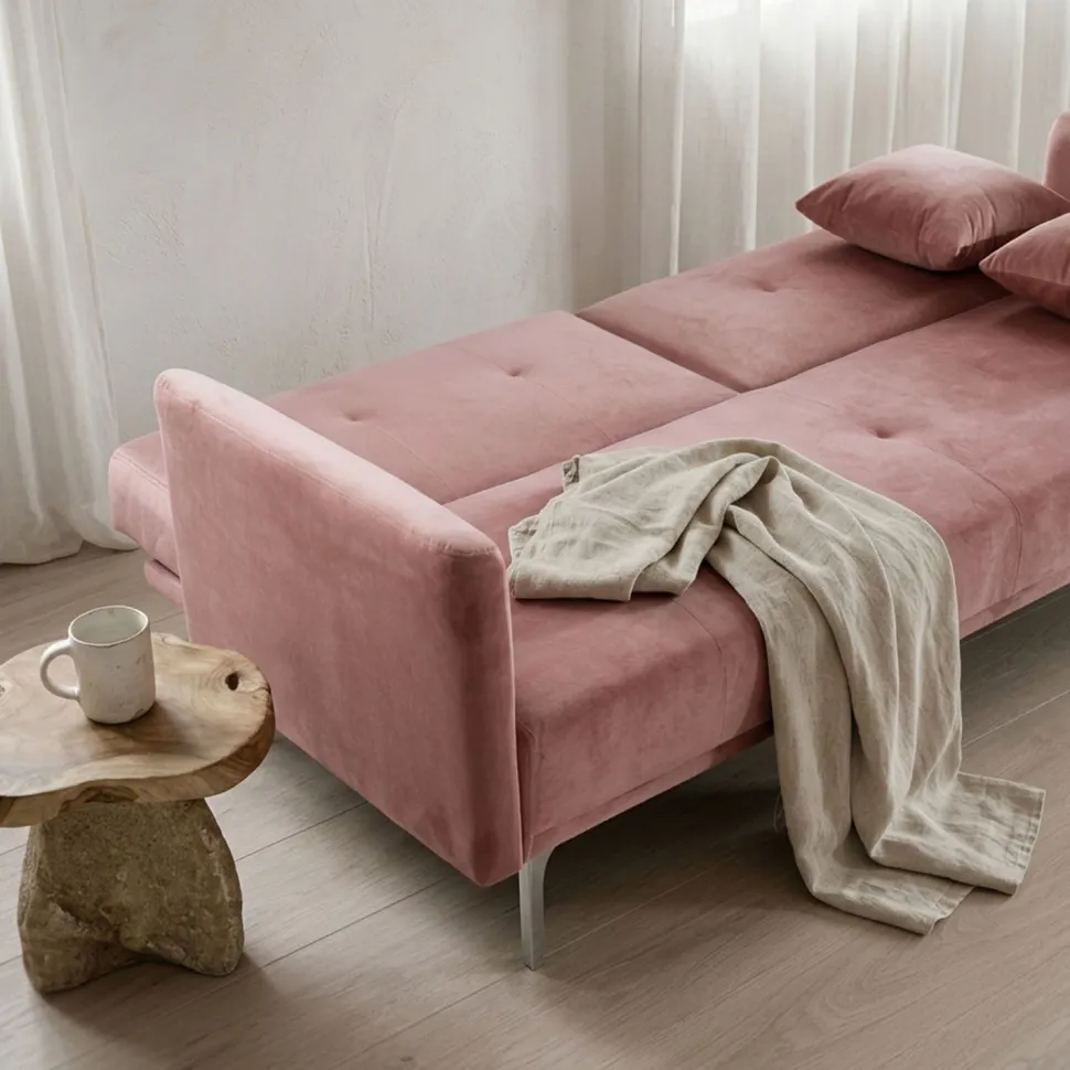 Canapé convertible clic-clac 3 places Carla Velours Rose