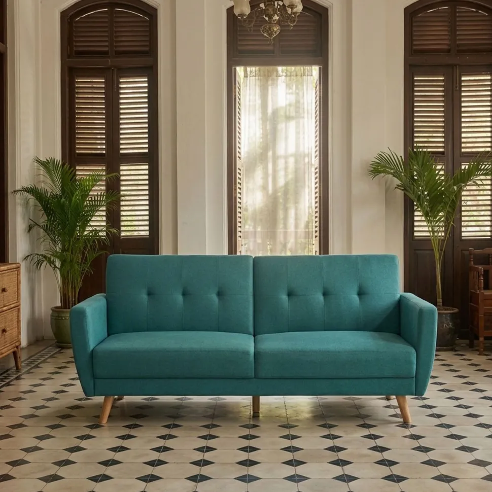 Canapé convertible clic-clac scandinave Refresha Tissu Bleu vert