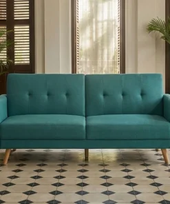Canapé convertible clic-clac scandinave Refresha Tissu Bleu vert