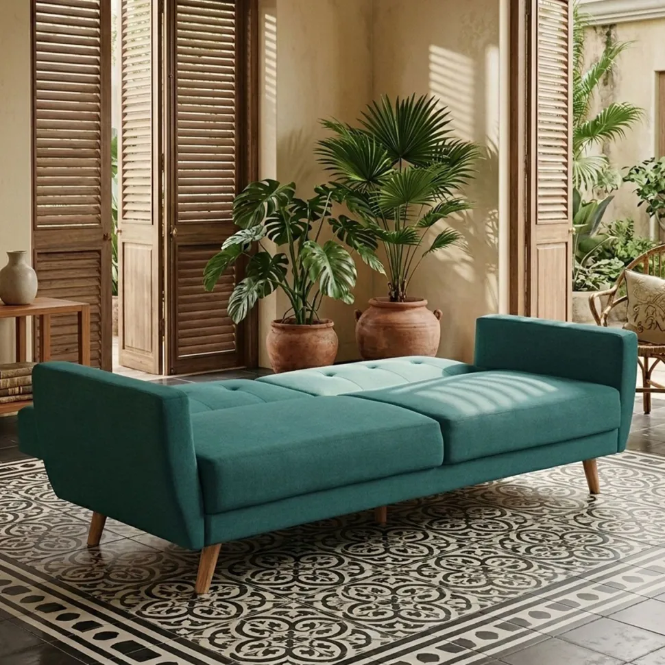 Canapé convertible clic-clac scandinave Refresha Tissu Bleu vert