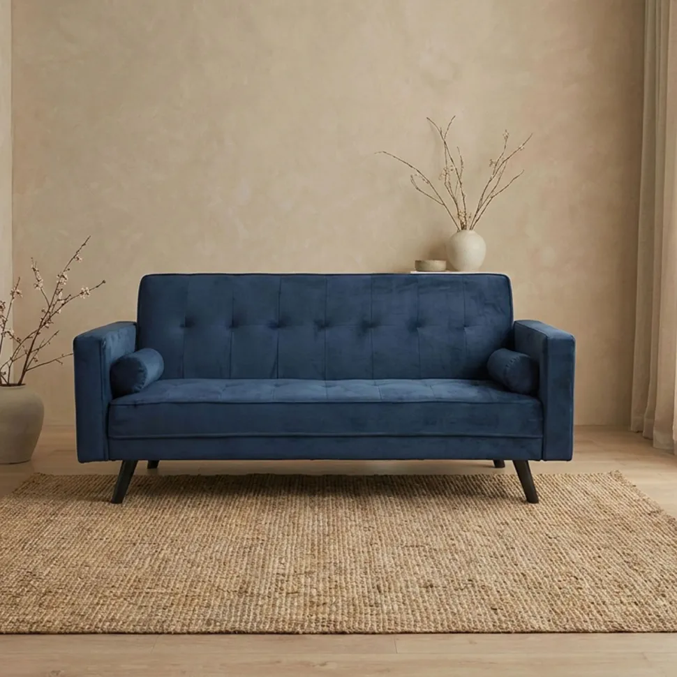 Canapé convertible clic-clac scandinave Slow Velours Bleu