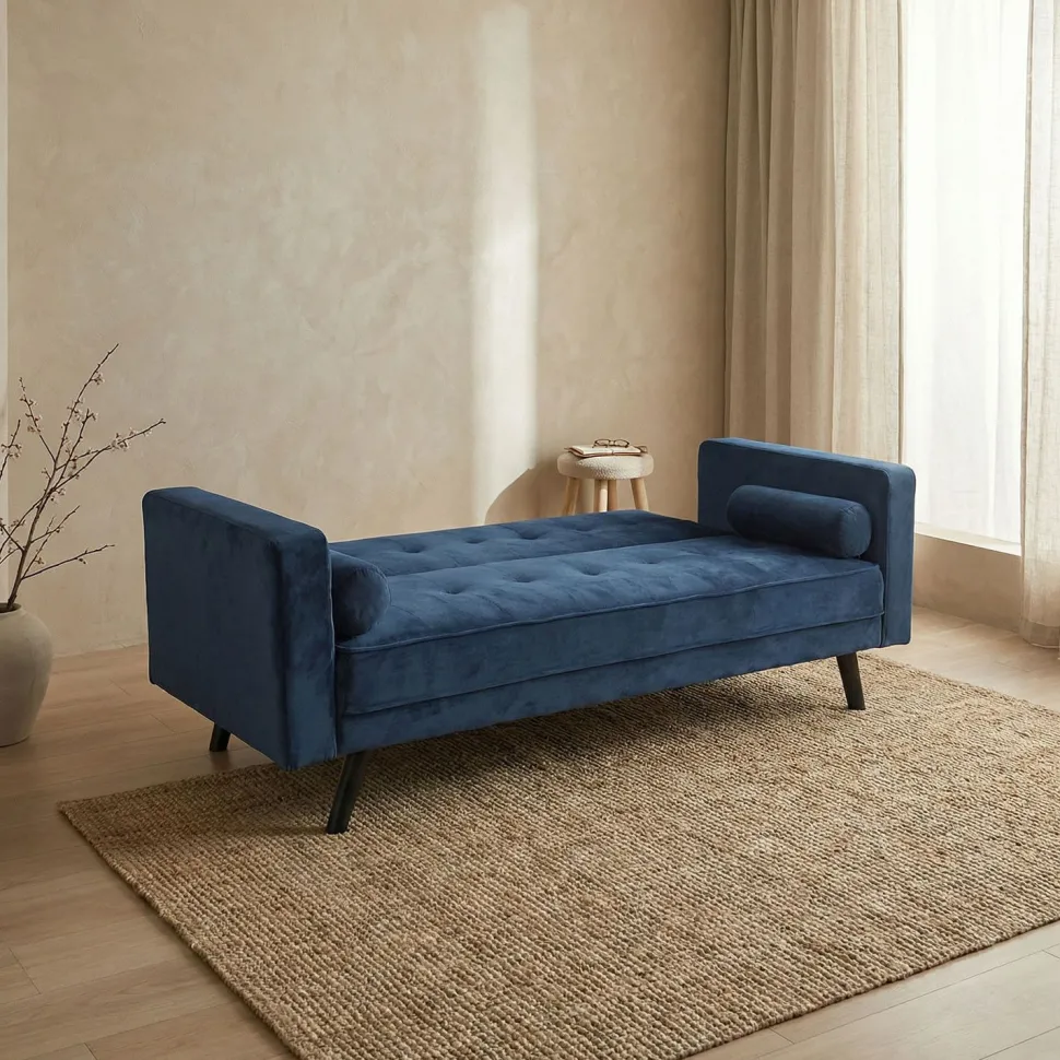 Canapé convertible clic-clac scandinave Slow Velours Bleu