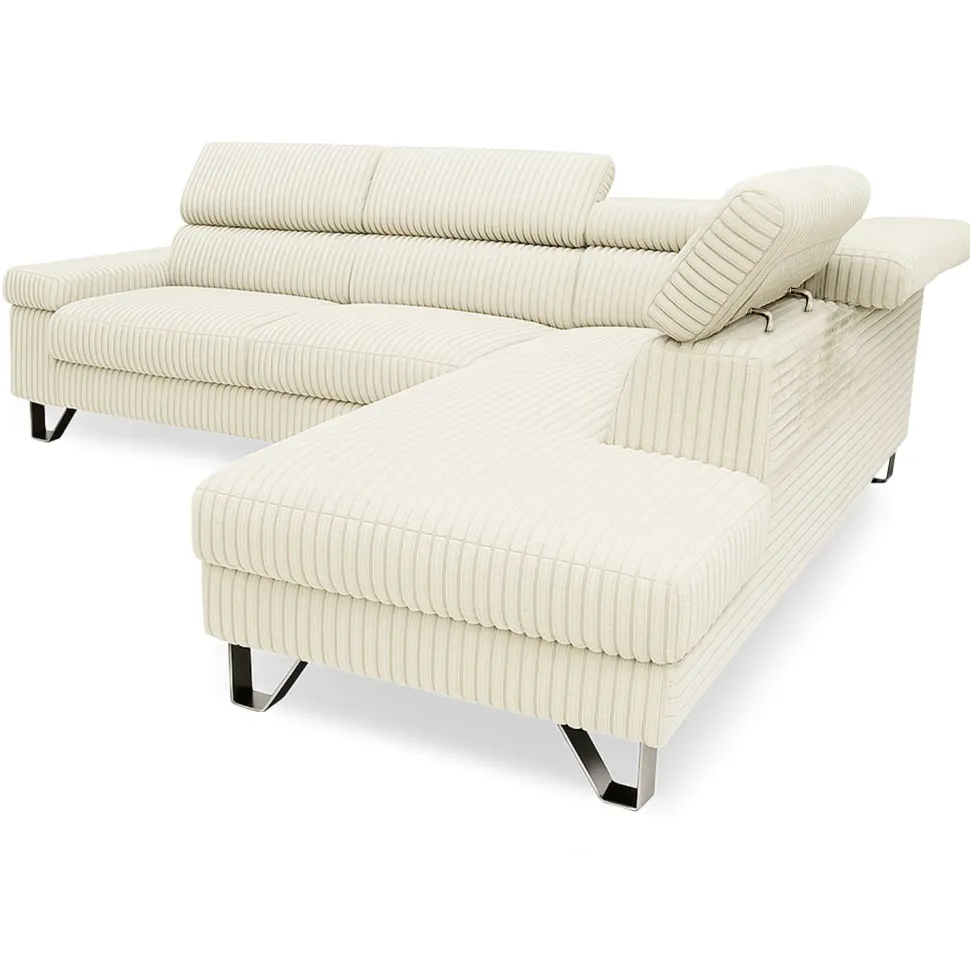 Canapé d'angle à droite avec têtières relevables Quentin Velours côtelé Beige