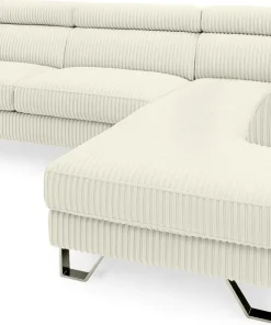 Canapé d'angle à droite avec têtières relevables Quentin Velours côtelé Beige