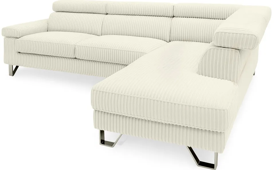 Canapé d'angle à droite avec têtières relevables Quentin Velours côtelé Beige