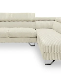 Canapé d'angle à droite avec têtières relevables Quentin Velours côtelé Beige