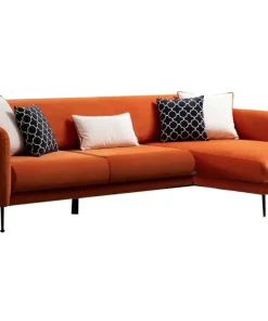 Canapé d'angle à droite convertible avec 3 coussins Vesna Velours Orange