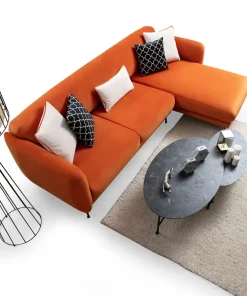 Canapé d'angle à droite convertible avec 3 coussins Vesna Velours Orange