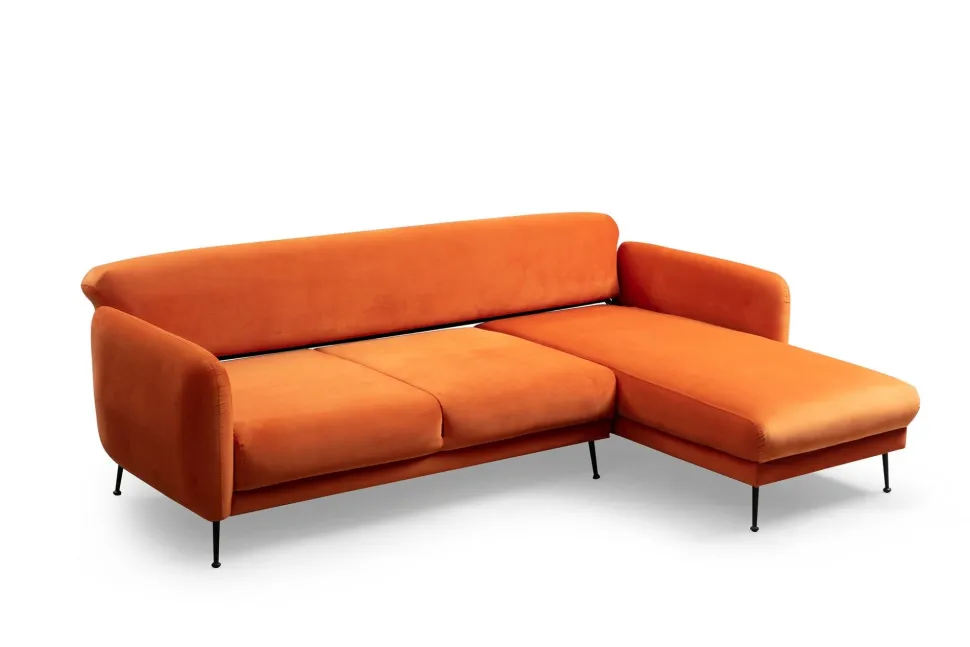 Canapé d'angle à droite convertible avec 3 coussins Vesna Velours Orange