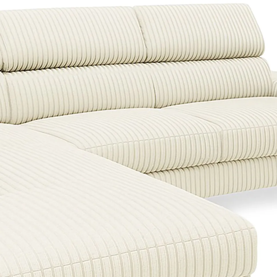 Canapé d'angle à gauche avec têtières relevables Quentin Velours côtelé Beige