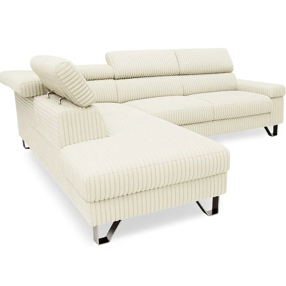 Canapé d'angle à gauche avec têtières relevables Quentin Velours côtelé Beige